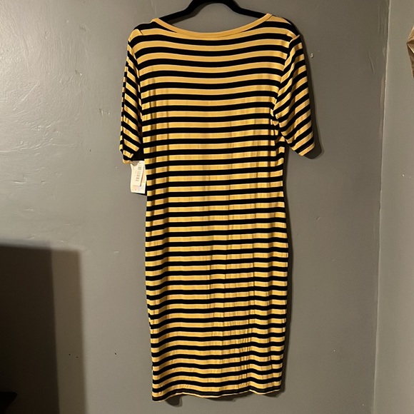 NTW Lularoe Julia dress in mustard & black stripe. Sz L. Super soft & stretchy. - Picture 4 of 5